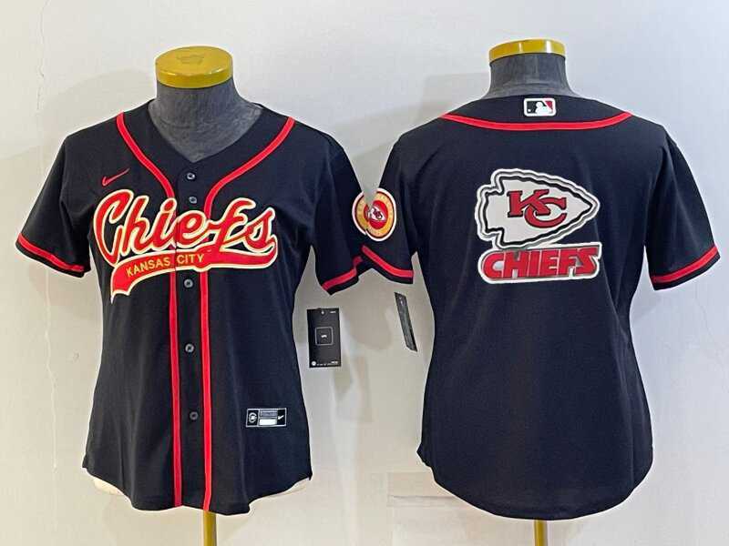 Women%27s Kansas City Chiefs Black Team Big Logo With Patch Cool Base Stitched Baseball Jersey